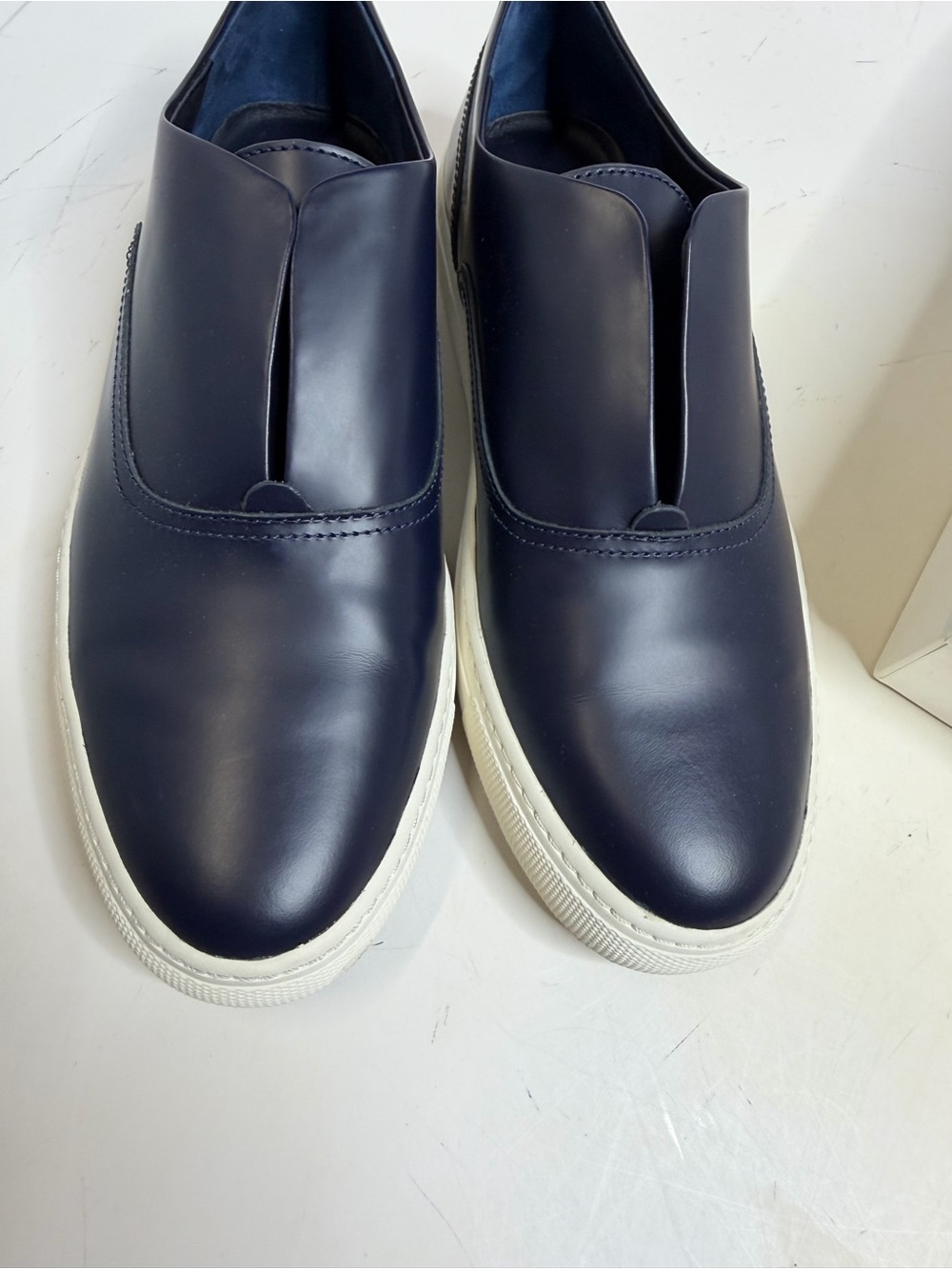 Vince Navy Leather Slip-On Sneakers with White Sole